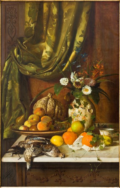 Květiny, ovoce a zvěřina (olej na plátně) od Eugenio De Giacomi