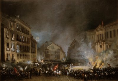 Epizoda revoluce z roku 1854 na Puerta del Sol v Madridu. Obraz Eugenio LUCAS VELAZQUEZ od Eugenio Lucas Velázquez