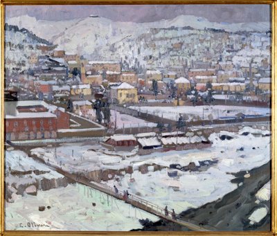 Pohled na Geny pod sněhem, Itálie (Pohled na Janov pod sněhem, Itálie) Obraz Eugenio Olivari (1882-1917) Rozměr 73x85 cm Genes, Galleria d