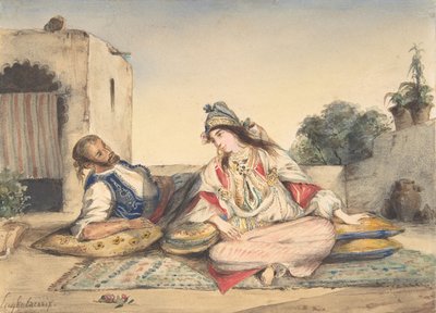 Marocký pár na terase, 1832. od Eugène Delacroix