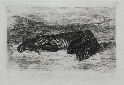 Krčící se tygr v poušti od Eugène Delacroix