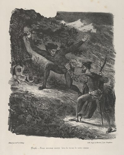 Faust a Mefistofeles v pohoří Hartz Goethe, Faust, 1825-27., 1825-27. od Eugène Delacroix