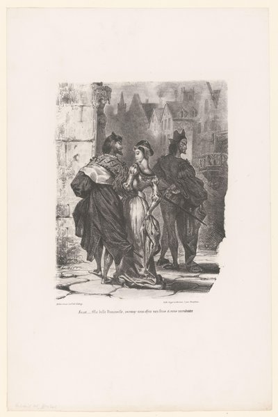 Faust probeert Grietje te verleiden Faust: Má krásná mladá dámo, odvážil bych se ti nabídnout svou paži a odvézt tě domů? (název na objektu) Faust (název seriálu) Faust, tragédie M. de Goethe (název série) od Eugène Delacroix