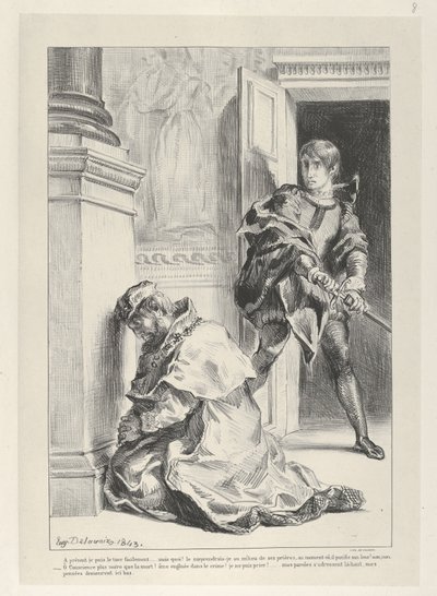 Hamlet se pokouší zabít krále, 1834-43., 1834-43. od Eugène Delacroix