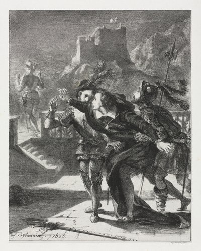 Hamlet: Hamlet spěchá následovat ducha svého otce od Eugène Delacroix
