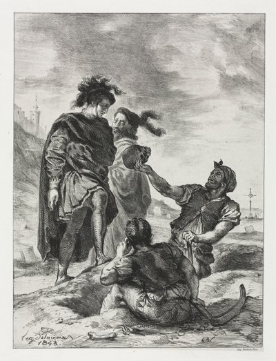 Hamlet: Hamlet a Horatio s kopači hrobů od Eugène Delacroix