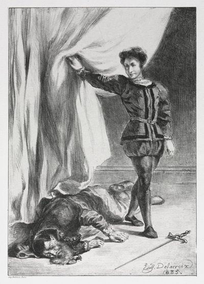 Hamlet: Hamlet a Poloniova mrtvola od Eugène Delacroix