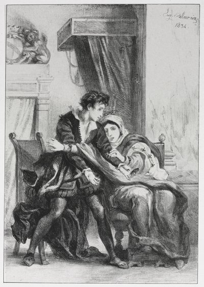 Hamlet: Hamlet a královna od Eugène Delacroix
