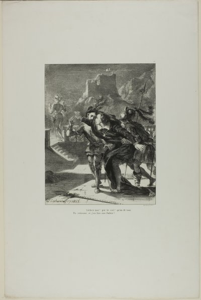 Hamlet pronásleduje ducha svého otce, deska 2 z Hamleta od Eugène Delacroix