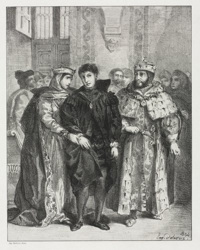 Hamlet: Královna se snaží utěšit Hamleta od Eugène Delacroix