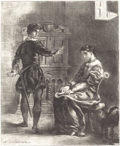Hamlet a Ofélie (3. dějství, scéna I) od Eugène Delacroix