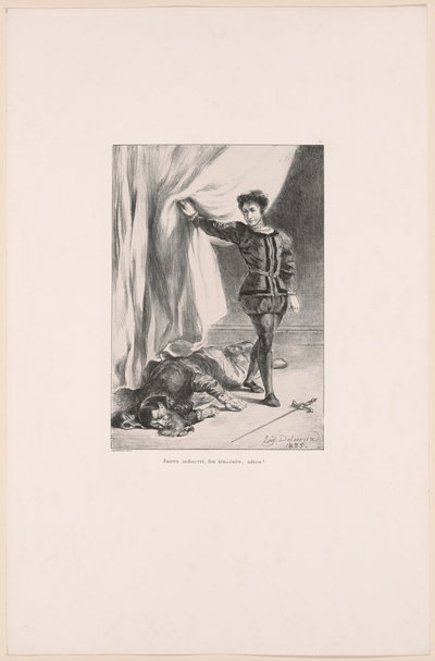Hamlet a tělo Polonia, deska 11 z Hamleta od Eugène Delacroix