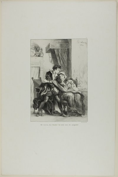 Hamlet a královna, deska 10 z Hamleta od Eugène Delacroix