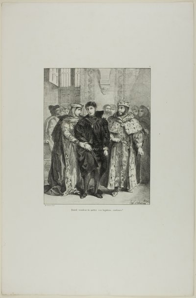 Hamlet a královna, deska 1 z Hamleta od Eugène Delacroix
