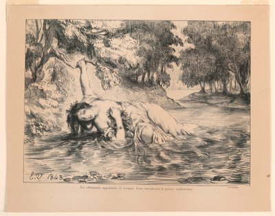 Ilustrace k Hamletovi: Smrt Ofélie (IV, 7) od Eugène Delacroix