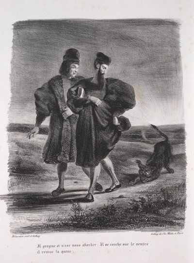 Ilustrace k Faustovi: Faust, Mefistofeles a barbet od Eugène Delacroix