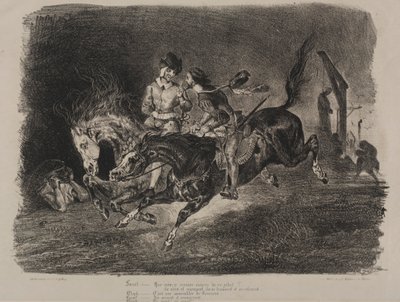 Ilustrace k Faustovi: Faust a Méphistophélés na koni o sabatu od Eugène Delacroix
