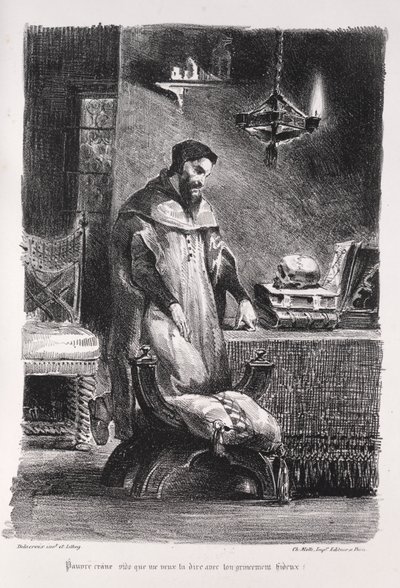 Ilustrace k Faustovi: Faust v jeho šatně od Eugène Delacroix