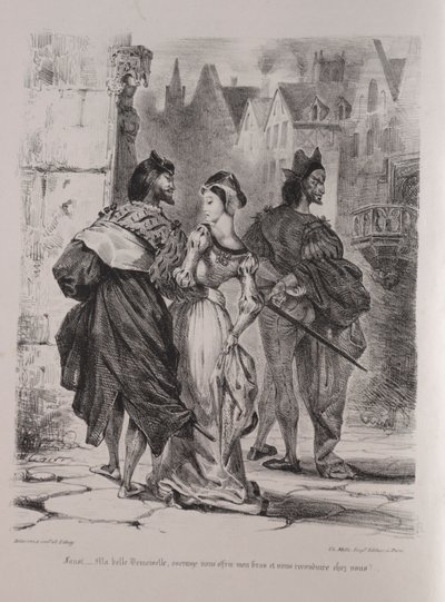Ilustrace pro Fausta: Faust se snaží přilákat Markétu od Eugène Delacroix