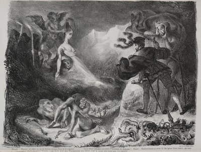 Ilustrace k Faustovi: Faustovi se zjevuje Markétin stín od Eugène Delacroix