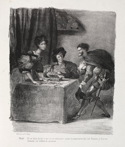 Ilustrace pro Faust: Mefistofeles je v Marthe od Eugène Delacroix