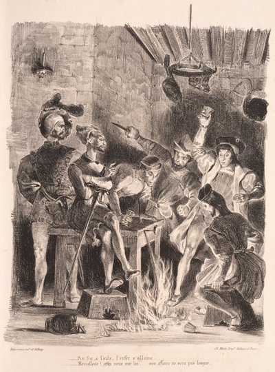 Ilustrace pro Faust: Méphistophélés v hostinci studentů od Eugène Delacroix