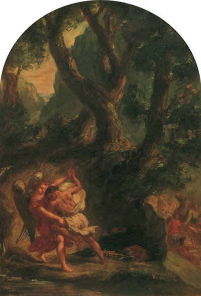 Jacob Wrestling with the Angel, 1850-1855. od Eugène Delacroix