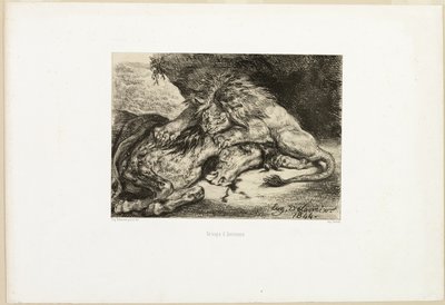 Lev požírající koně od Eugène Delacroix