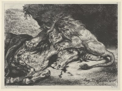 Lev požírající koně, 1844., 1844. od Eugène Delacroix