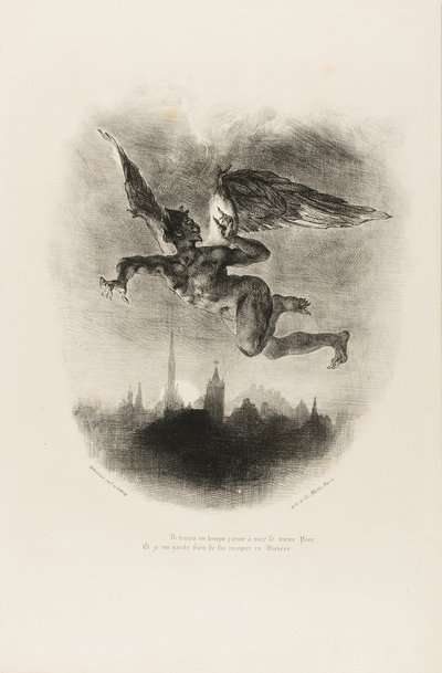 Mefistofeles létající, od Fausta od Eugène Delacroix