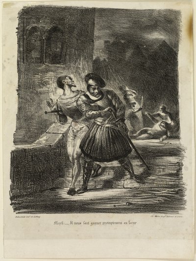 Mefistofeles a Faust prchají po Duelu od Eugène Delacroix