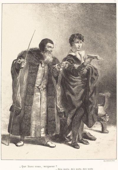 Polonius a Hamlet (dějství II, scéna II) od Eugène Delacroix