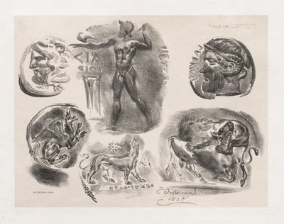 List šesti starožitných mincí od Eugène Delacroix
