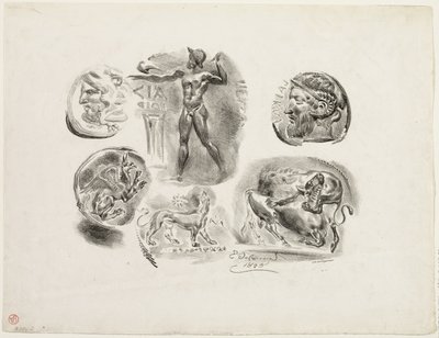 List šesti starožitných medailí od Eugène Delacroix