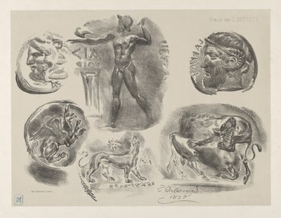Studie o šesti řeckých mincích, 1825., 1825. od Eugène Delacroix