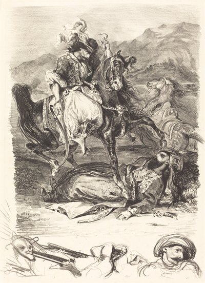 Bitva mezi Giaourem a pašou (Combat du Giaour et du Pacha) od Eugène Delacroix