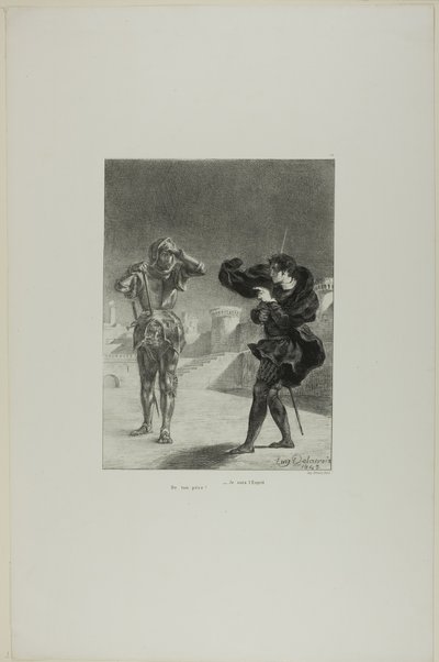 Duch na nástupišti, deska 3 z Hamleta od Eugène Delacroix