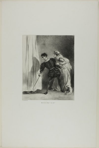 Vražda Polonia, deska 9 z Hamleta od Eugène Delacroix