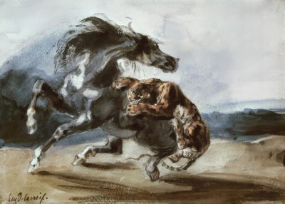 Tygr útočí na divokého koně od Ferdinand Victor Eugene Delacroix