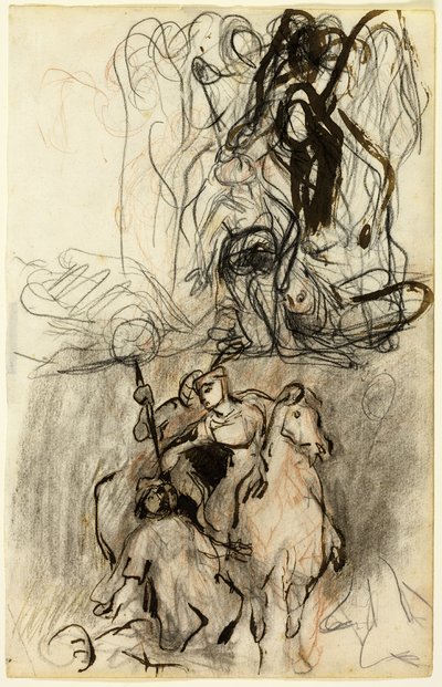 Dvě skici; Ozbrojení jezdci a postava na zemi od Eugène Delacroix
