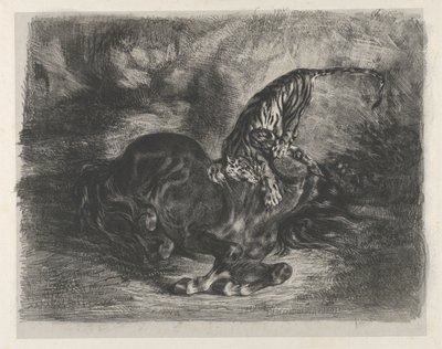 Divoký kůň poražený tygrem, 1828., 1828. od Eugène Delacroix