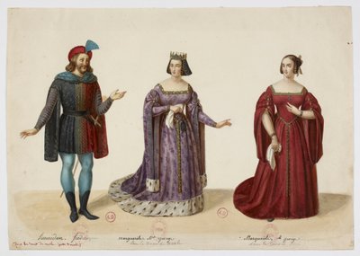 Kostýmy - Frederic Lemaitre jako Buridan, slečna George jako Markéta Burgundská (La Tour de Nesle, září 1832) od Eugène Du Faget