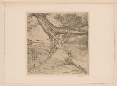 Rozsévač a ležící postava se sepjatýma rukama v krajině od Eugène Joors (signed by artist)