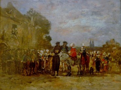 Francouzština:  Noce à Quimper Svatba v Quimperu od Eugene Louis Boudin
