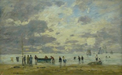 Francouzština:  Plage de Deauville Pláž Deauville od Eugene Louis Boudin