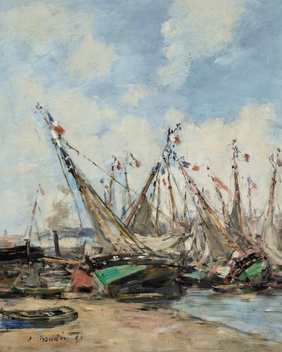 Trouville, přístav, uvízlé plachetnice od Eugene Louis Boudin