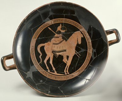 Půdní červený figurální pohár zobrazující jezdce na koni (keramický) od Euphronios