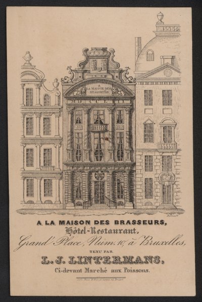 V La Maison Des Brasseurs, Hotel Restaurant, Brusel, L J Lintermans (rytina) od European School