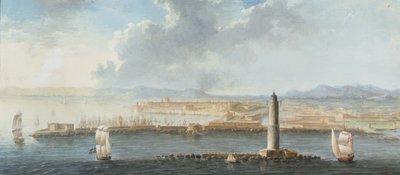 Pohled na přístav z moře, pravděpodobně Livorno (pero, hnědý inkoust a kvaš) od European School