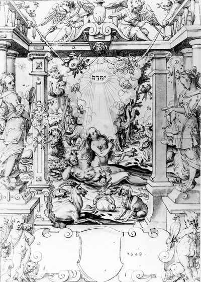 Adam a Eva, 1609 (pero a inkoust) od European School